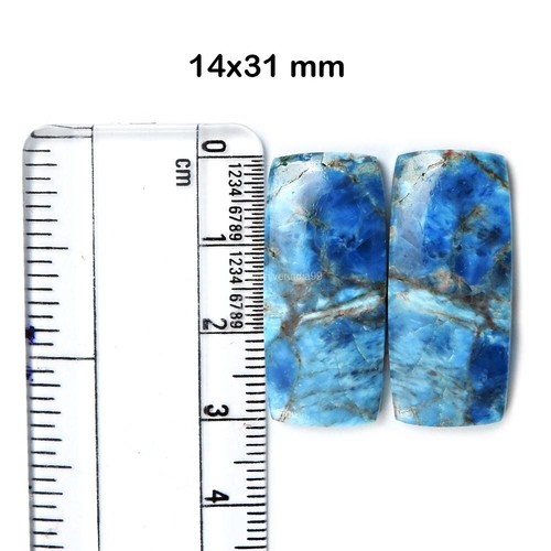 2 Pcs 10.17 Cts Natural Apatite Loose Gemstone Cushion Cabochon 14x31x4mm - Picture 4 of 6