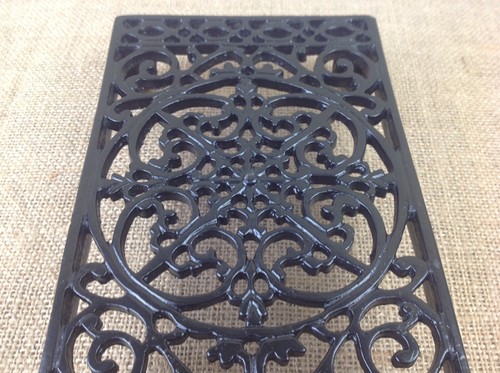 Decorative Ornate Black Rectangular Cast Iron Kitchen table Top Trivet - Picture 6 of 10