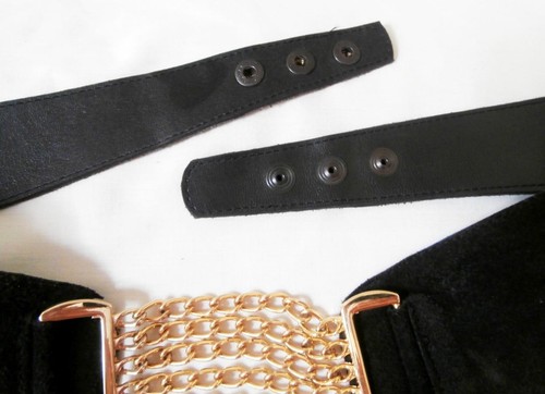Vintage Late 1980's Brown-Black Suede Belt w/ Gold Chain Trims Sz 31"-33" Waist - Picture 3 of 3