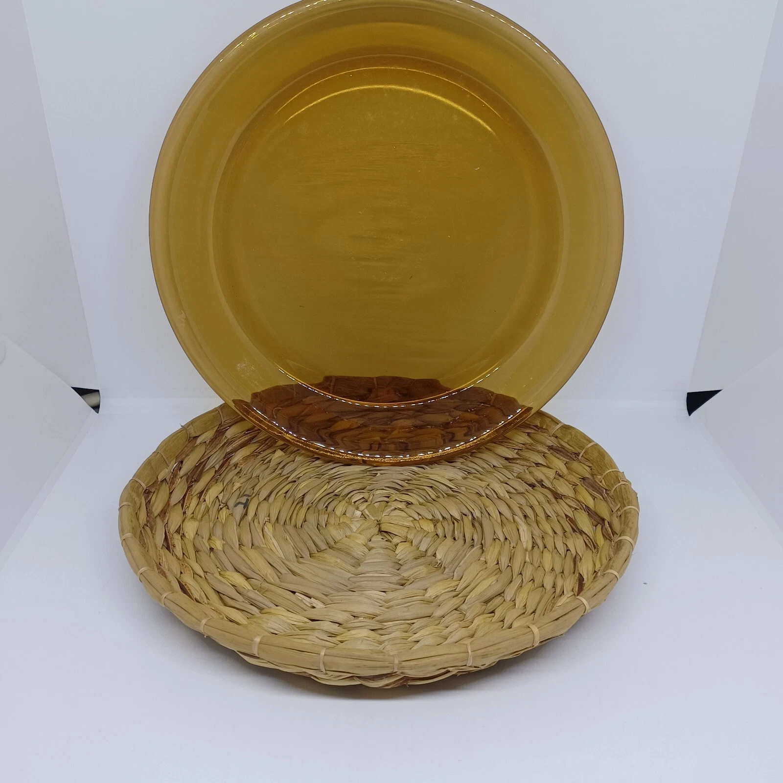 NOS M400/906A Vintage Anchor Hocking Harvest Amber 10” Pie Plate Basket Buffet