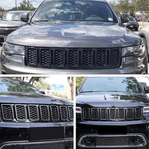 For 2017-2021 Jeep Grand Cherokee Upper GLOSS BLACK Texture Grille Inserts US - Picture 3 of 12