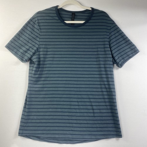 Lululemon Mens 5 Year Basic Tee Shirt Short Sleeve Stripe Blue/Green Sz M