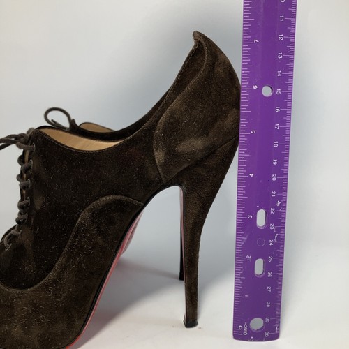 Christian Louboutin Lady Derby 120 Velours Open Toe Pumps Walk On Red Painted - Picture 17 of 24