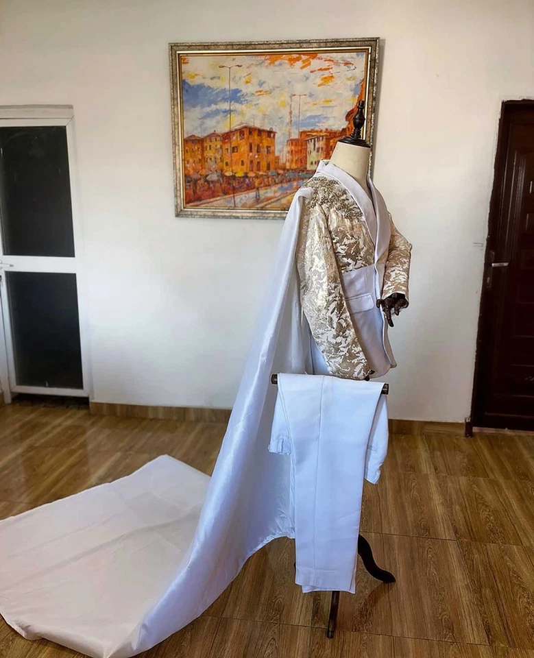 男式豪华西装带开普豪华宴会婚礼毕业礼服套装 — 第 4/4 张图片