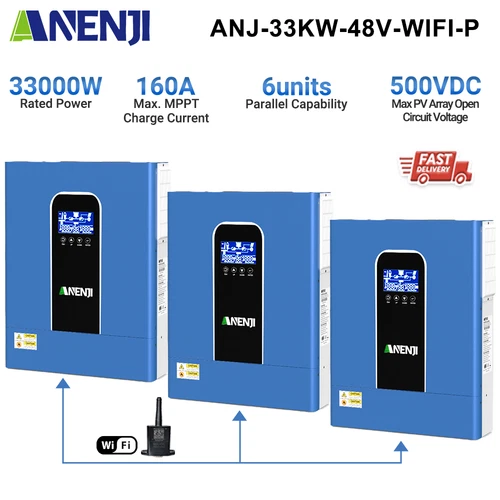 33000W Solar Inverter Hybrid On-Grid Off-Grid 2*MPPT 160A 48V 500V 1Phase&3phase