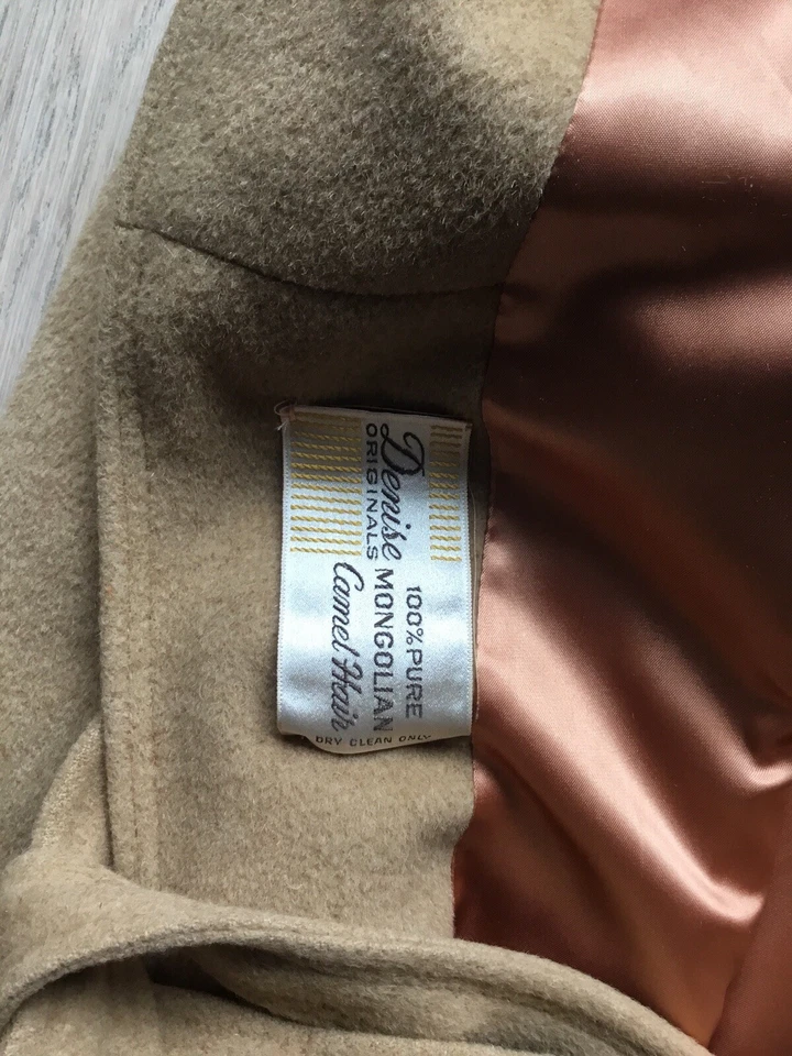 Vintage Tan Camel Hair Tie Belted Waist Long Coat Size SMALL See Pics Beauti G2U - Image 3 of 4