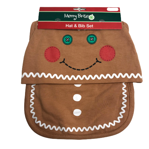 Feliz Brite Bebé Navidad Sombrero y Babero Set Pan de Jengibre Hombre Galleta Infantil Vacaciones - Imagen 1 de 2
