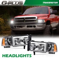 Fit For 94-02 Dodge Ram 1500 2500 3500 Amber Corner Led Drl Headlight Chrome