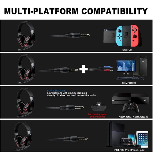 LED Gaming Headset Mic Headphones Stereo Bass Surround For PC Xbox One PS4 Gamer - Picture 18 of 37