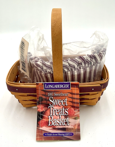 1997 Longaberger Korb Sweetheart Sweet Treats lila Stofffutter 8x5x3"