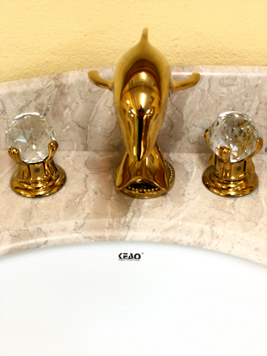 Exklusive 24K Delphin Badarmatur Gold mit Kristall Wasserhahn Waschtisch Bad - Bild 4 von 5