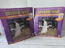 2 Vintage Brite Star Indoor Outdoor Halloween Spider Web Orange Lights 4 X 6