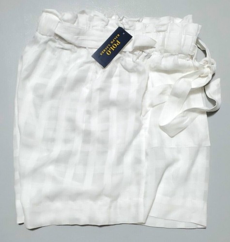 POLO RALPH LAUREN RUFFLED ELASTIC WAIST WOMENS BELTED WHITE  SHORTS SZ: M - Picture 1 of 5