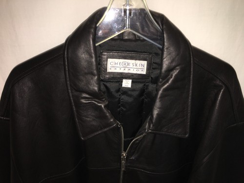 HERREN SCHWARZ LEDER LAMMFELL WEICH Jacke CHERESKIN GEFÜTTERT GRÖSSE 2XL XXL 54" - Bild 2 von 7