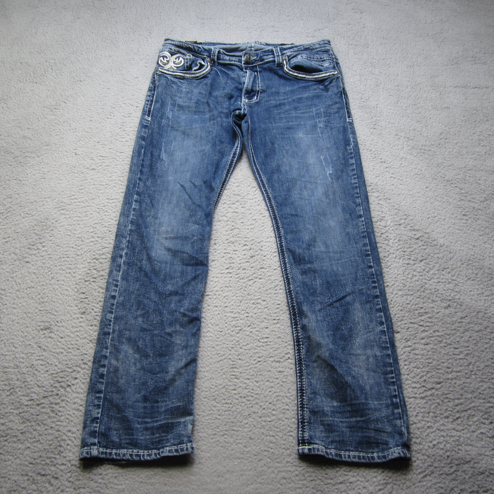 Affliction Jeans Mens 38 Ace Straight Stitching Buckle Denim