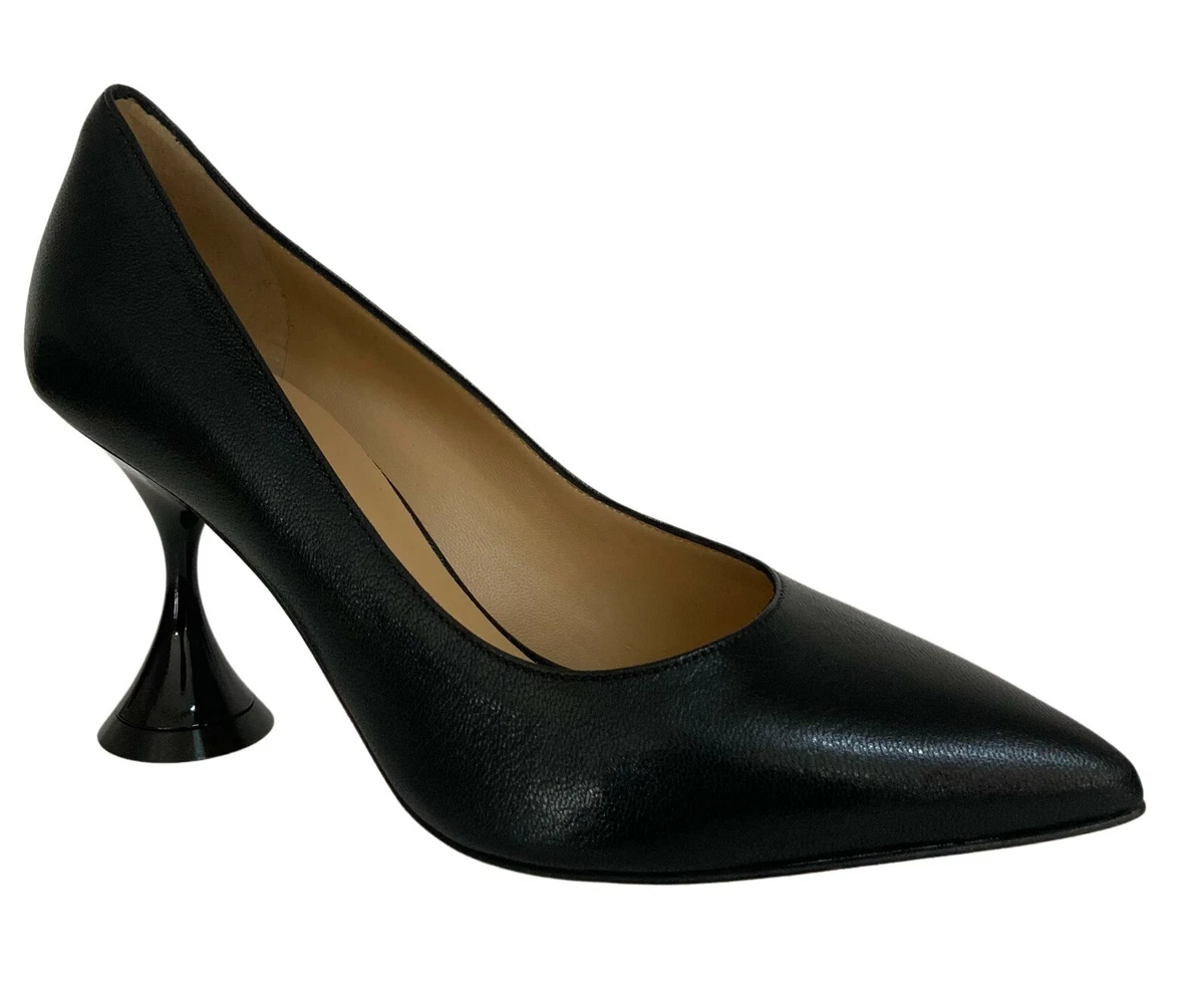 WO MILANO Court Shoes Women Black Heel CM 9 Q18 100 Leather Made