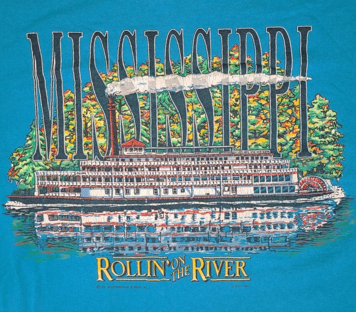 T-shirt Vintage Mississippi Queen Steamboat - Homme Taille M - Noir - Graphic USA - Parfait état