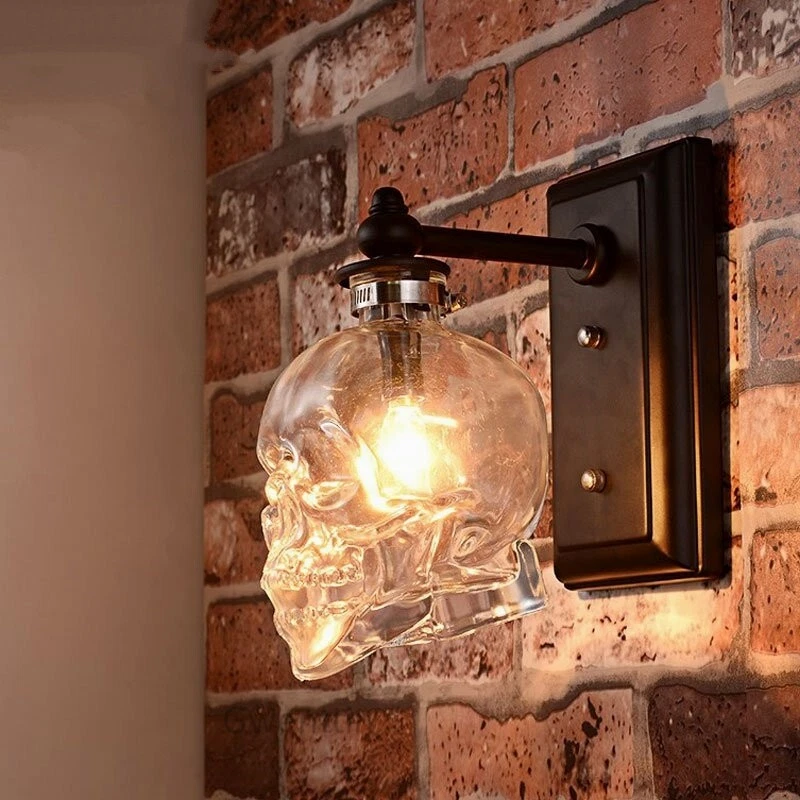 New Skull Bones Wall Sconce Light Fixtures Vintage Glass Wall Lamp Loft Decor - Image 3 of 4