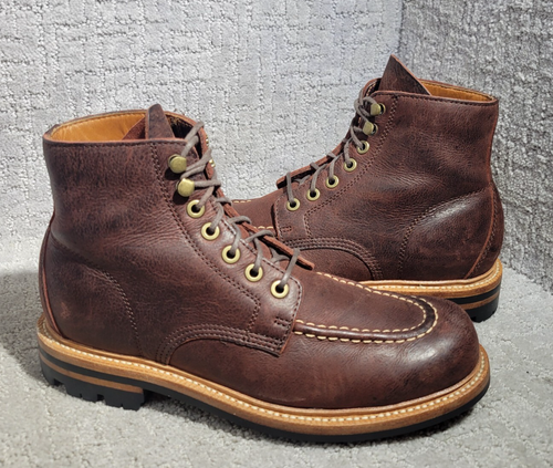 Grant Stone Messing Herren Größe US 7E Dunkel Burgund Kudu Runde Spitze Leder Stiefel - Bild 9 von 11