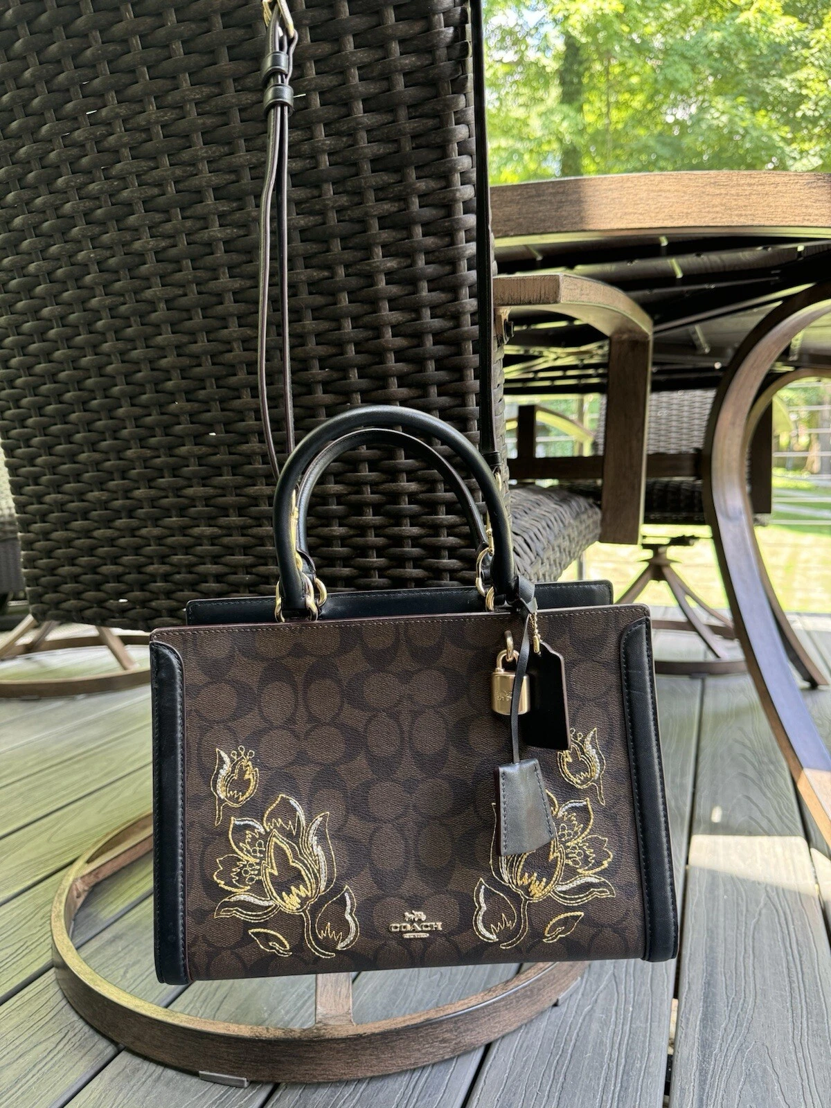 Borsa da trasporto COACH Zoe in perfette condizioni con stampa tela stampa ricamo floreale ottima!