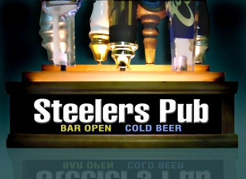 battery LED LIGHTED STEELERS BEER TAP HANDLE DISPLAY holds 7  BRIGHT LED - Afbeelding 1 van 3