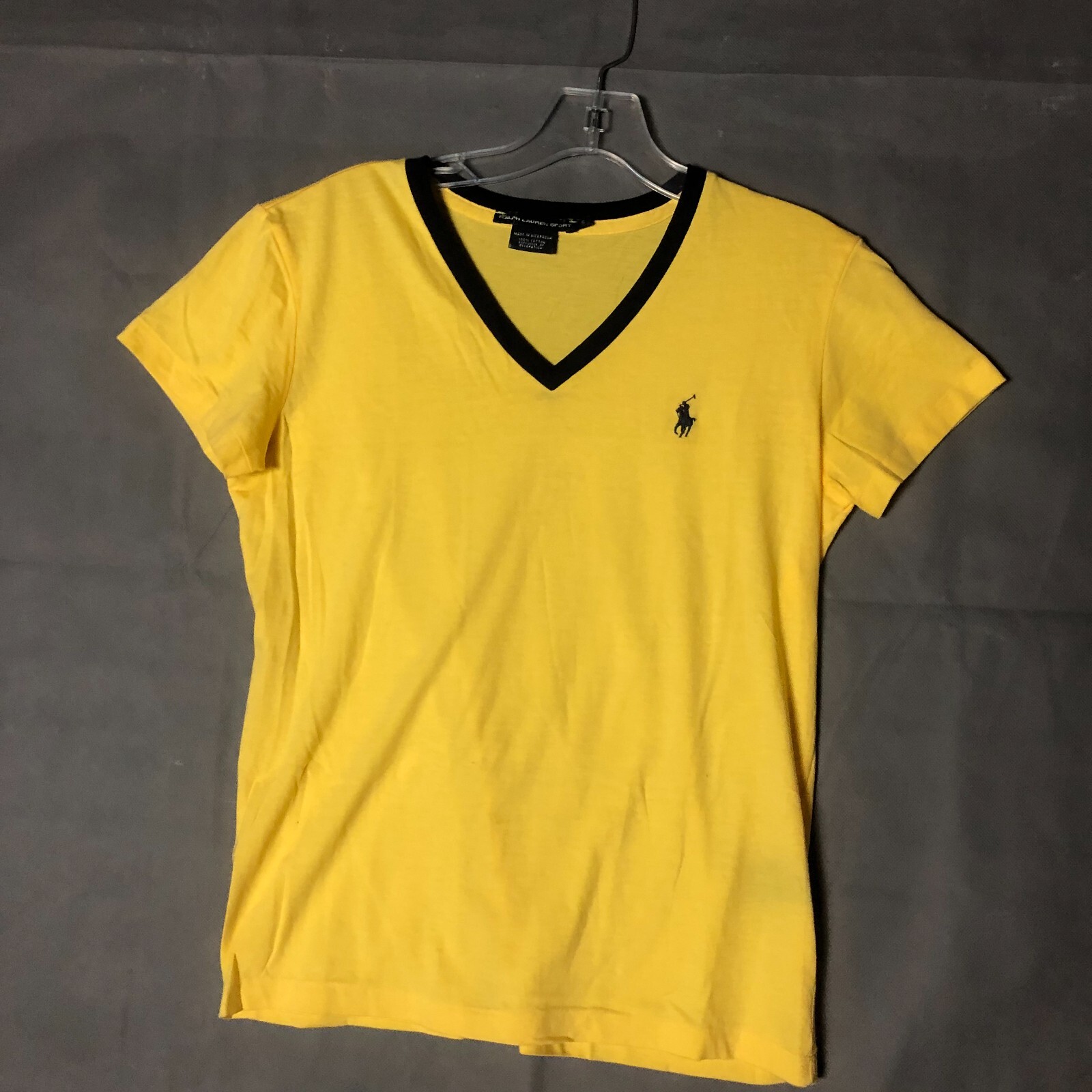 Ralph Lauren Sport Shirt Womens Small Yellow with blue Pony Logo Cotton