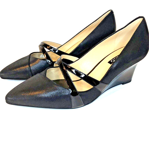 Ecco hochhackige Pumps 10-10,5 schwarz bequem Leder Keilabsatz Belleair NEU (158 $ Einzelhandel)