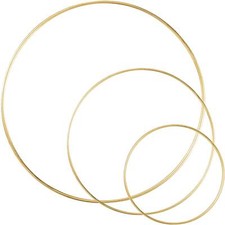 3 Pack Large Metal Floral Hoop Wreath Macrame Gold Hoop Rings Wall Hanging Craft
