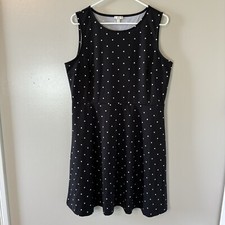 Talbots Polka Dot Sleeveless Dress Black White Knee Length Sz 14 Petite