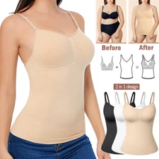 Women Tummy Control with Built in Bra Compression Top Vest Camisole Body Shaper 