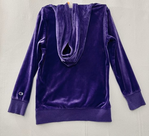 EUC Girl's Champion Purple Velour Hooded Sweatshirt, Girls size S - Picture 3 of 5