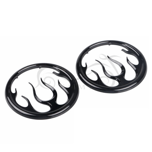 Black Flame Speaker Grills Cover For Harley Touring Electra Street Glide FLHT US - Foto 3 di 11