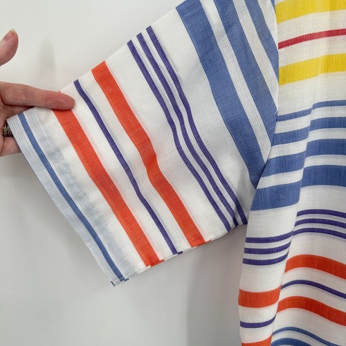 Vintage Sea Isle By Arrow Shirt Mens L Blue White Striped Beach Button Up Casual - Picture 3 of 8