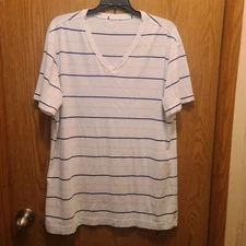Lululemon Shirt Mens White V-Neck Striped Casual Performance - SEE MEASUREMENTS