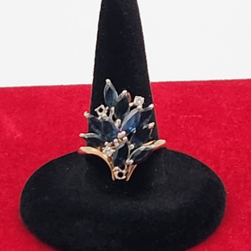 Vintage Gold & White 14k 585 Ring With Sapphire & Clear Stones Cocktail Size #6