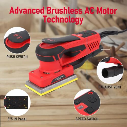 Electric Random Sheet Sander Brushless 350W 5in 6 Adjustable Speed Sandpaper - Picture 3 of 8