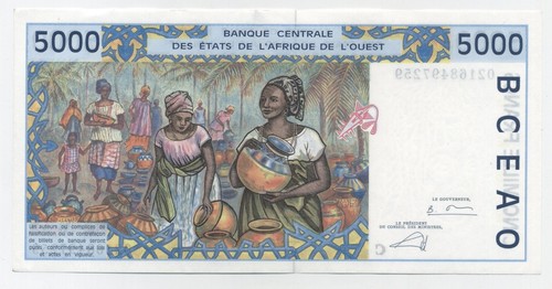 Estados de África Occidental 5000 Francos 20(02) Pick 303C.l XF+ Billete Circulado - Imagen 2 de 2