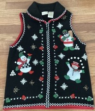 Vintage Bobbie Brooks Sweater Vest Size XL Snowmen Appliqu  Embroidered Beaded