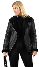 Women's Luxurious Black Shearling Merino Sheepskin Aviator Pilot Jacket