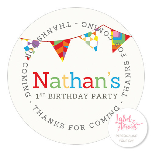 Personalised Birthday Party Bunting Bag Address Thank You Labels Stickers - Picture 1 of 4