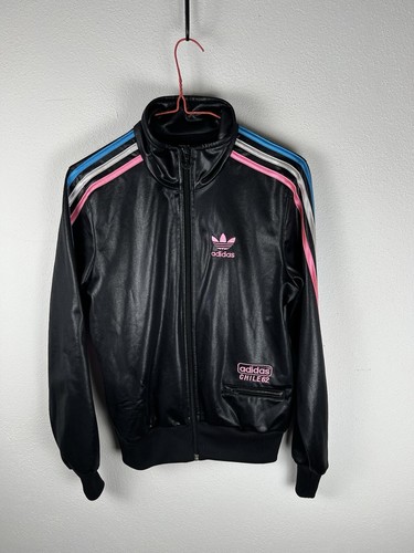 Adidas Chile 62 Shiny Sweatshirt Black Pink Blue Size S Women Women Jacket Top - Picture 2 of 13