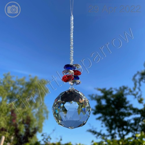 Glass Crystal Sphere Hanging Sun Catcher ~ Union Jack Colours ~ Kings Coronation - Picture 2 of 11