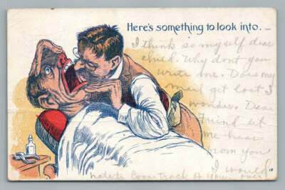 Dentist & Patient ''Something to Look Into'' Antique Medical Occupation Comic 1907