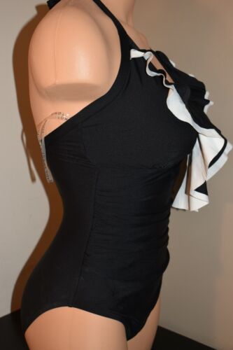 Tommy Hilfiger Badeanzug Einteiler Rüschen vorne Neckholder schwarz weiß TZ9MS546 Gr. 4 - Bild 6 von 7