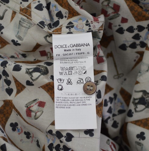 Men's Dolce & Gabbana Gold Dress Shirt 42 16.5 Cards Print Beige/Brown Cotton - Picture 8 of 8