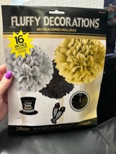 Amscan New Years 3ct. Fluffy Hanging 16" Party Decorations Supply New!!!