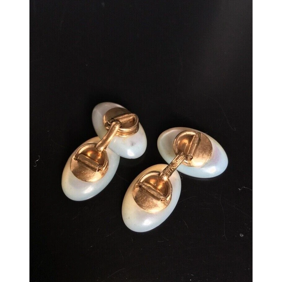 ANTIGUO GEMELOS DE ORO AMARILLO MADREPERLA Y DIAMANTE CIELO Foto 4 de 4