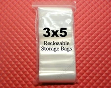 100 Reclosable Storage Bags 3x5 Small 2 Mil Plastic Zip-Top Storage Bags 3 x 5