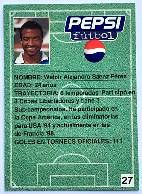 pepsi football ノベルティ 1997 PEPSI FOOTBALL CARDS #27 WALDIR SANEZ PEREZ Ax South America