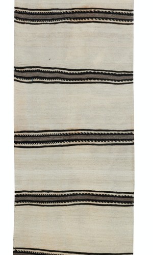 2.2x17.6 Ft Handmade Cream Narrow & Long Runner Kilim with Black & Gray Stripes - Picture 5 of 5